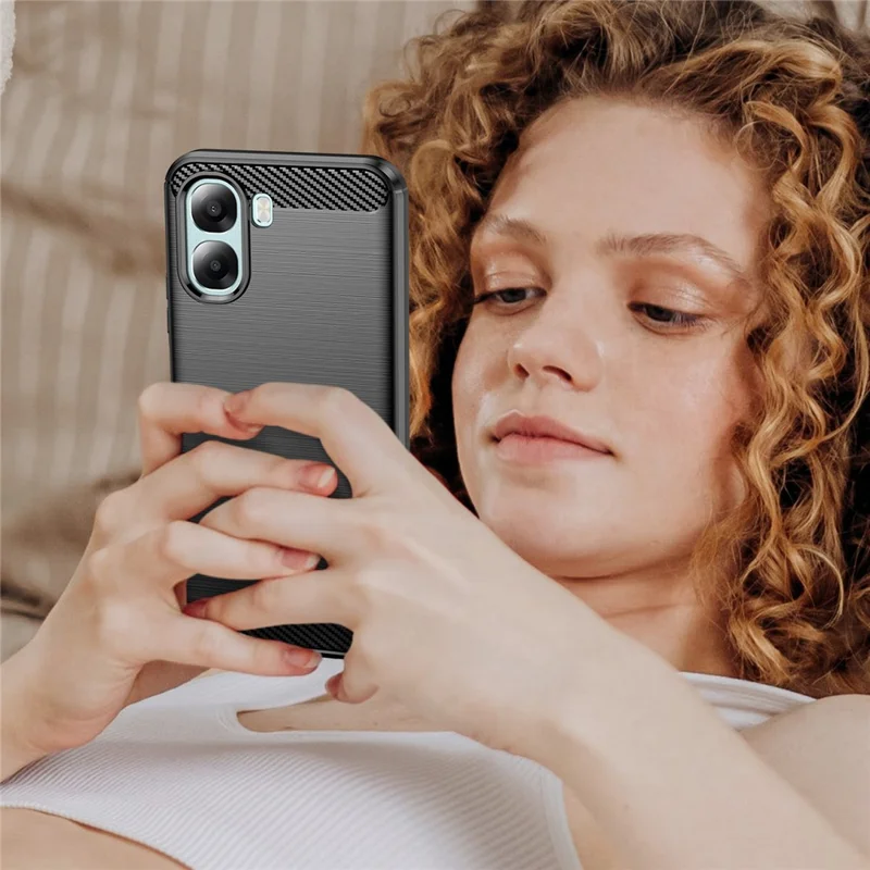 Phone Case For Oppo A6x 5G  /  A6x 4G Protective Phone Cover Carbon Fiber Texture Brushed - Black