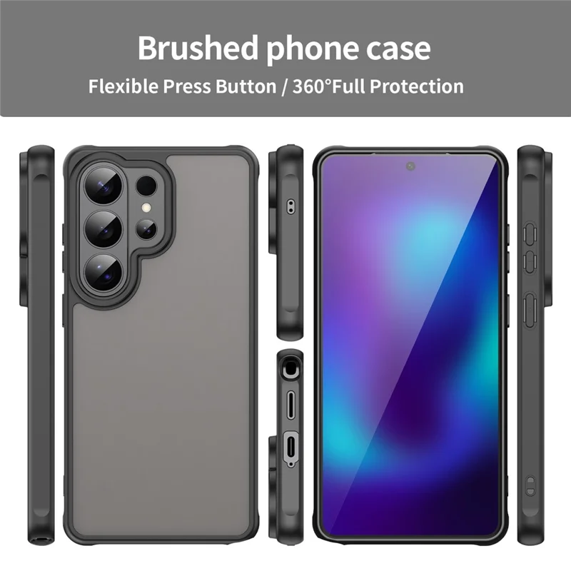 For Samsung Galaxy S26 Ultra Case Drop Proof Airbags Frosted Translucent PC + TPU Phone Back Cover - Black