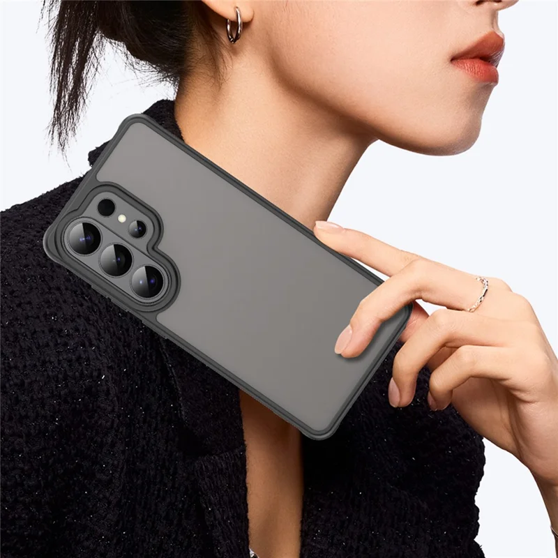 For Samsung Galaxy S26 Ultra Case Drop Proof Airbags Frosted Translucent PC + TPU Phone Back Cover - Black