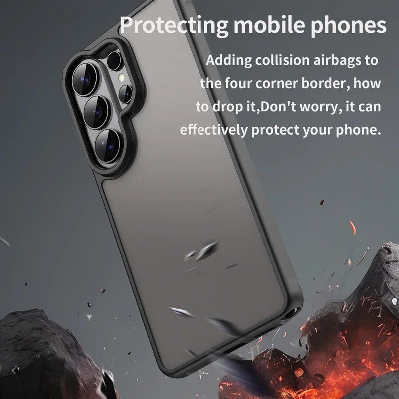 For Samsung Galaxy S26 Ultra Case Drop Proof Airbags Frosted Translucent PC + TPU Phone Back Cover - Black