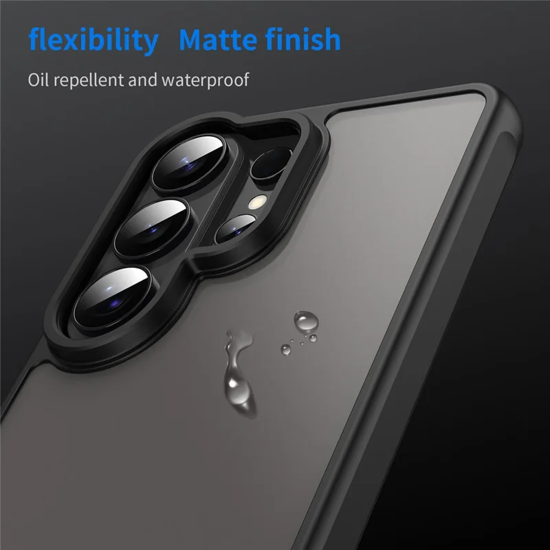 For Samsung Galaxy S26 Ultra Case Drop Proof Airbags Frosted Translucent PC + TPU Phone Back Cover - Black