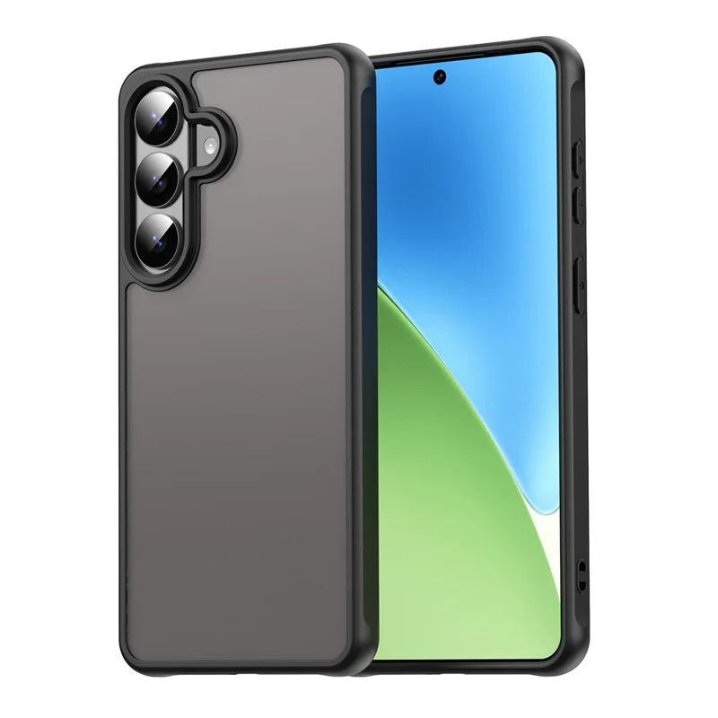 For Samsung Galaxy S26 Case Drop Proof Airbags Frosted Translucent PC + TPU Phone Back Cover - Black