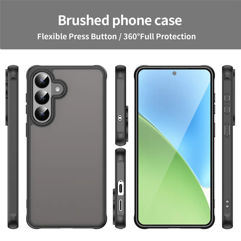 For Samsung Galaxy S26 Case Drop Proof Airbags Frosted Translucent PC + TPU Phone Back Cover - Black