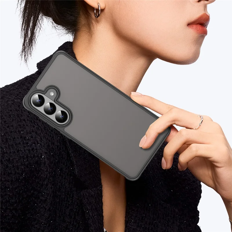 For Samsung Galaxy S26 Case Drop Proof Airbags Frosted Translucent PC + TPU Phone Back Cover - Black