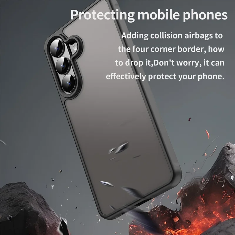 For Samsung Galaxy S26 Case Drop Proof Airbags Frosted Translucent PC + TPU Phone Back Cover - Black