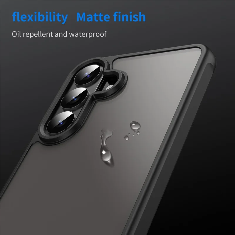 For Samsung Galaxy S26 Case Drop Proof Airbags Frosted Translucent PC + TPU Phone Back Cover - Black