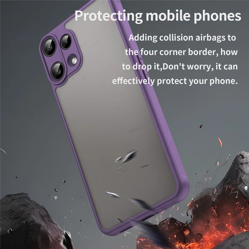 For Nothing Phone (3a) Lite 5G Case Drop Proof Airbags Frosted Translucent PC + TPU Phone Back Cover - Purple
