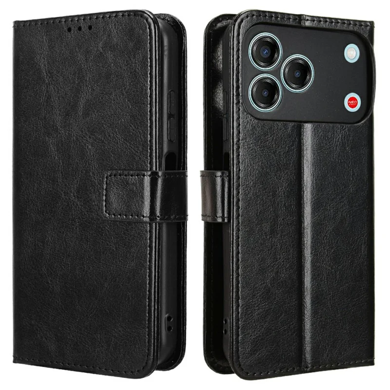 For ZTE Blade V80 Vita PU Leather Case with Strap Crazy Horse Texture Phone Wallet Cover - Black