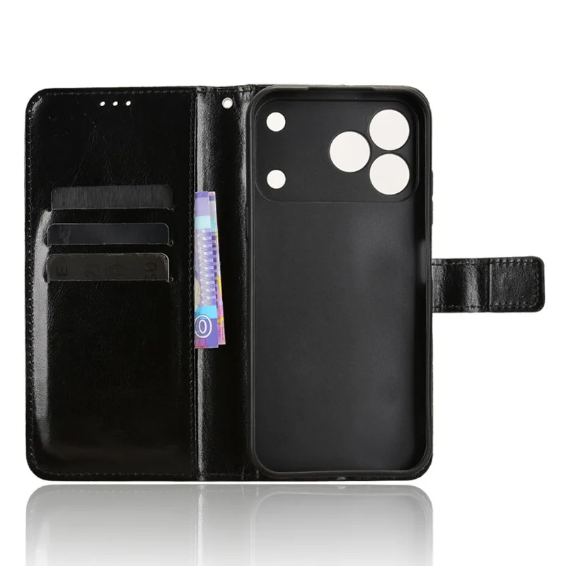 For ZTE Blade V80 Vita PU Leather Case with Strap Crazy Horse Texture Phone Wallet Cover - Black