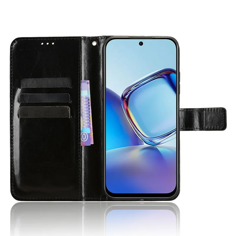 For ZTE Blade V80 Vita PU Leather Case with Strap Crazy Horse Texture Phone Wallet Cover - Black