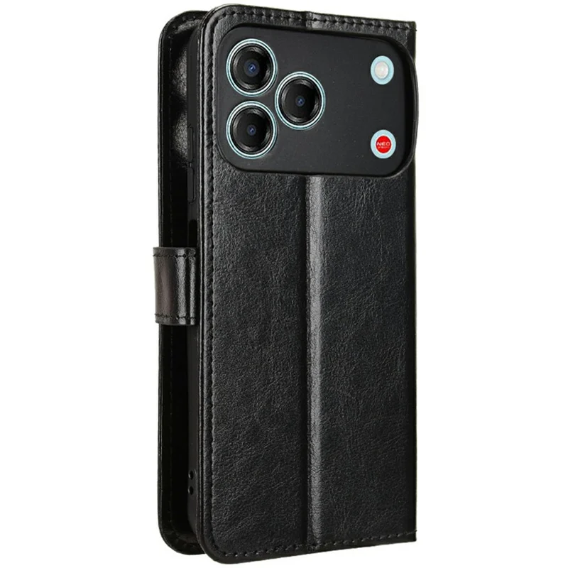 For ZTE Blade V80 Vita PU Leather Case with Strap Crazy Horse Texture Phone Wallet Cover - Black