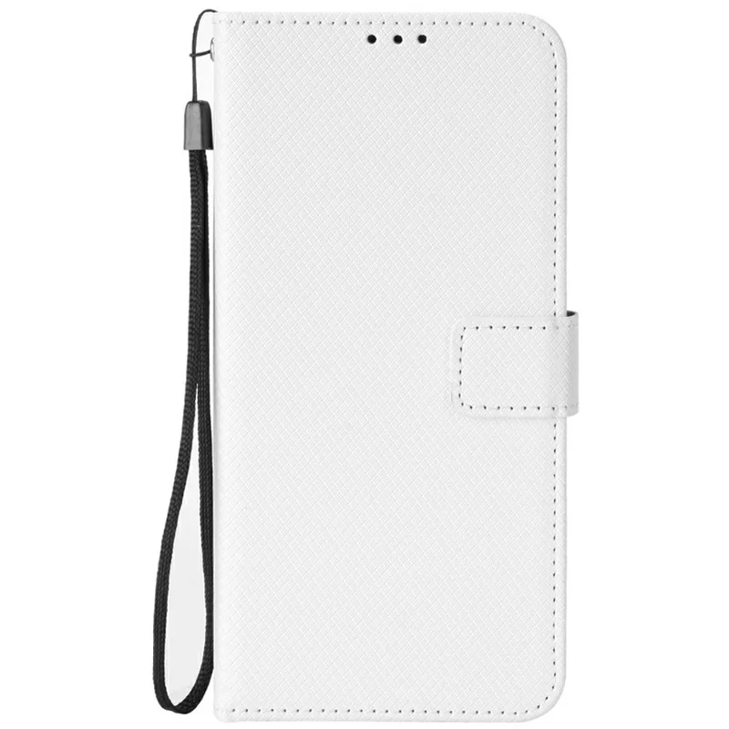 For ZTE Blade V80 Vita Leather Wallet Case with Strap Diamond Texture Phone Cover - White