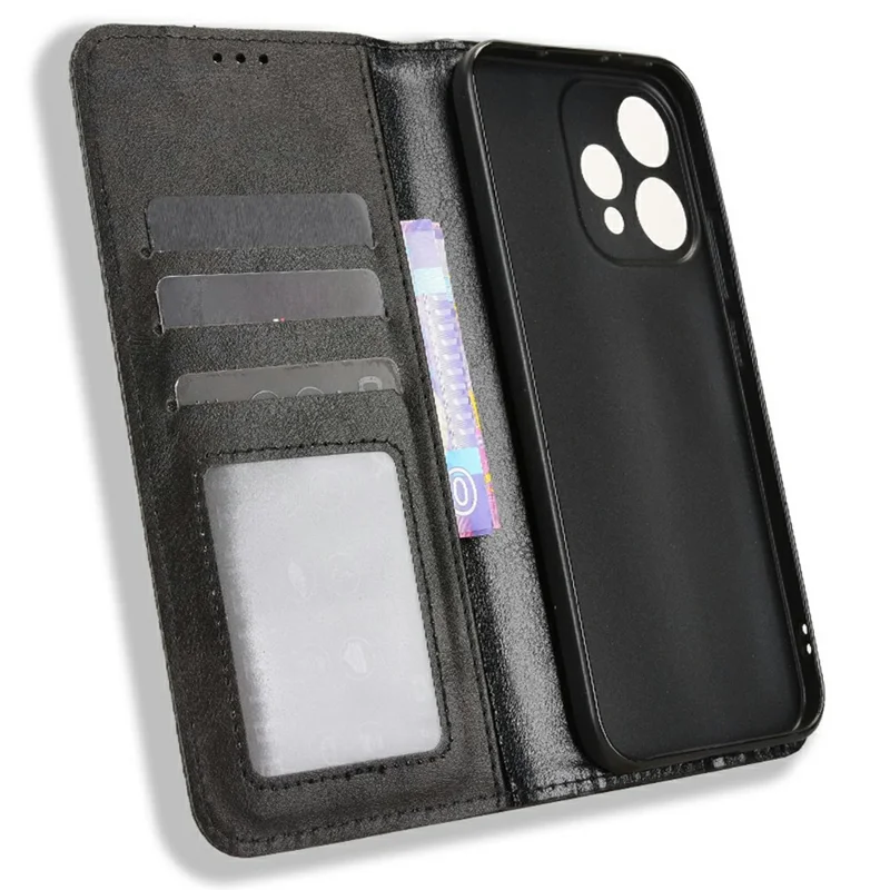 Leather Case For Oppo Reno15 5G  /  Reno15c 5G Wallet Stand Retro Texture Phone Cover - Black