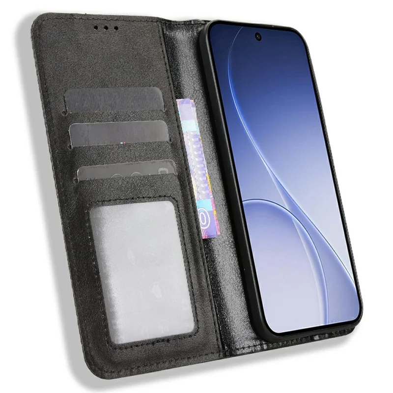 Leather Case For Oppo Reno15 5G  /  Reno15c 5G Wallet Stand Retro Texture Phone Cover - Black