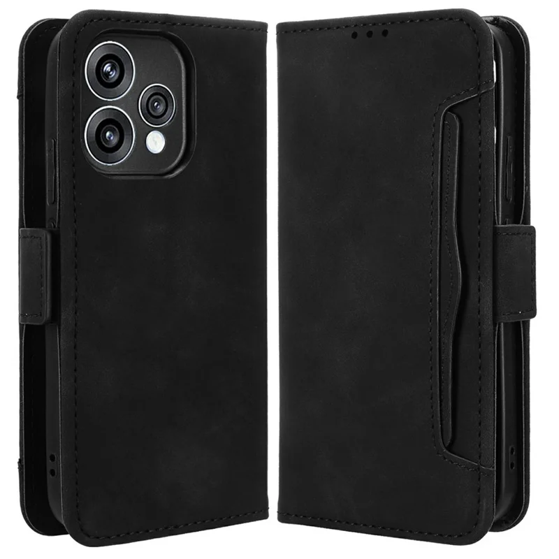 Leather Case For Oppo Reno15c 5G  /  Reno15 5G Phone Wallet Cover with Multiple Card Slots - Black