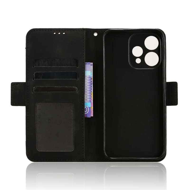 Leather Case For Oppo Reno15c 5G  /  Reno15 5G Phone Wallet Cover with Multiple Card Slots - Black