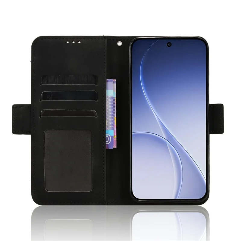 Leather Case For Oppo Reno15c 5G  /  Reno15 5G Phone Wallet Cover with Multiple Card Slots - Black