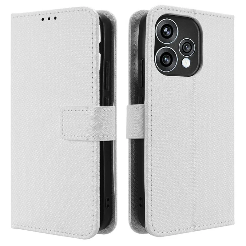 Leather Wallet Case For Oppo Reno15c 5G  /  Reno15 5G with Strap Diamond Texture Phone Cover - White