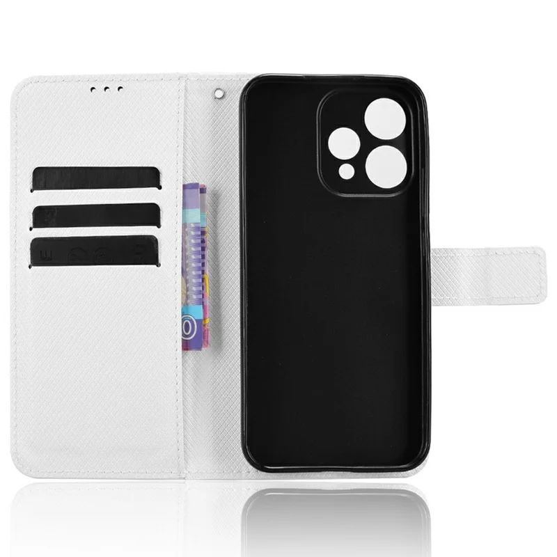 Leather Wallet Case For Oppo Reno15c 5G  /  Reno15 5G with Strap Diamond Texture Phone Cover - White