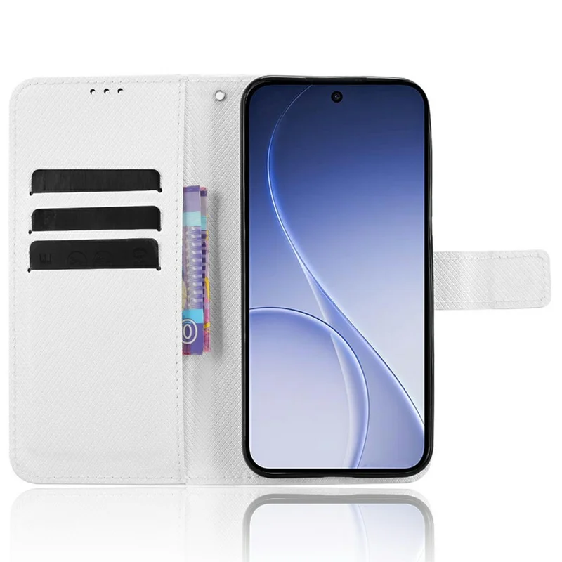 Leather Wallet Case For Oppo Reno15c 5G  /  Reno15 5G with Strap Diamond Texture Phone Cover - White