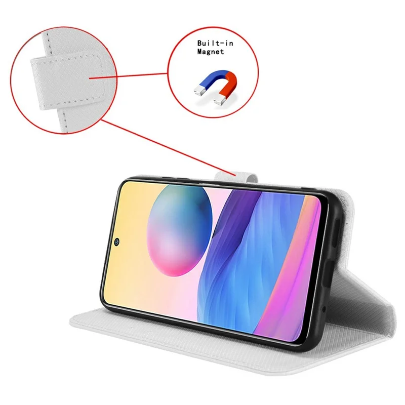 Leather Wallet Case For Oppo Reno15c 5G  /  Reno15 5G with Strap Diamond Texture Phone Cover - White