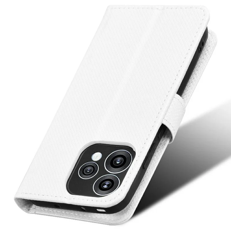 Leather Wallet Case For Oppo Reno15c 5G  /  Reno15 5G with Strap Diamond Texture Phone Cover - White