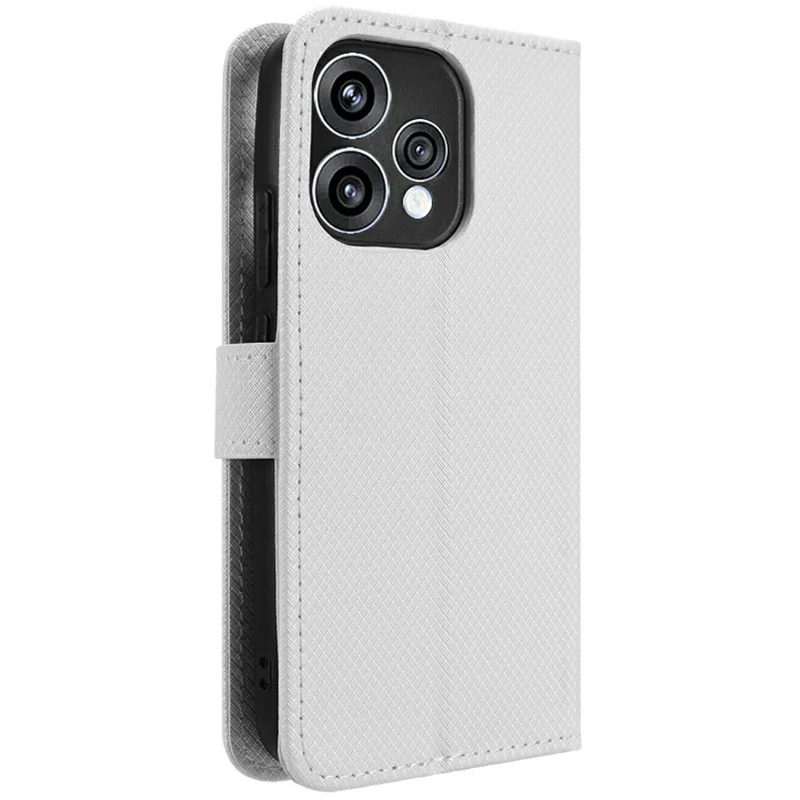 Leather Wallet Case For Oppo Reno15c 5G  /  Reno15 5G with Strap Diamond Texture Phone Cover - White