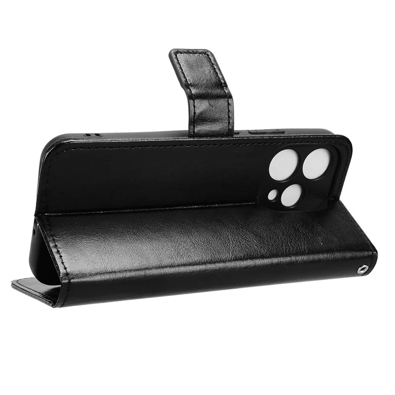 PU Leather Case For Oppo Reno15c 5G  /  Reno15 5G with Strap Crazy Horse Texture Phone Wallet Cover - Black