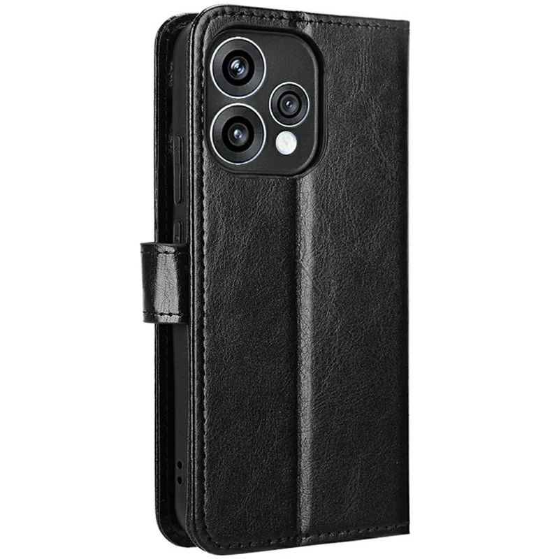 PU Leather Case For Oppo Reno15c 5G  /  Reno15 5G with Strap Crazy Horse Texture Phone Wallet Cover - Black