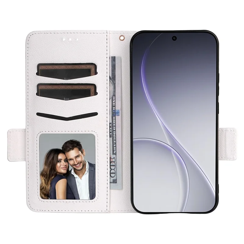 Phone Case For Oppo Reno15 5G  /  Reno15 Pro 5G Litchi Texture Wallet Leather Phone Cover with Wrist Strap - White