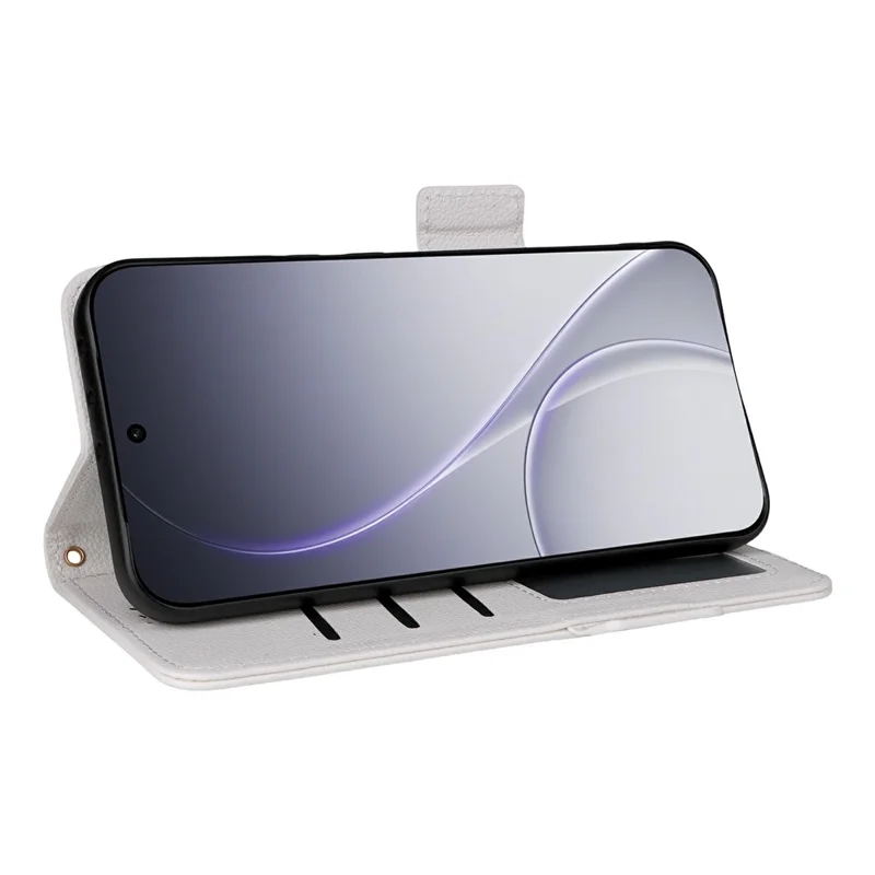 Phone Case For Oppo Reno15 5G  /  Reno15 Pro 5G Litchi Texture Wallet Leather Phone Cover with Wrist Strap - White