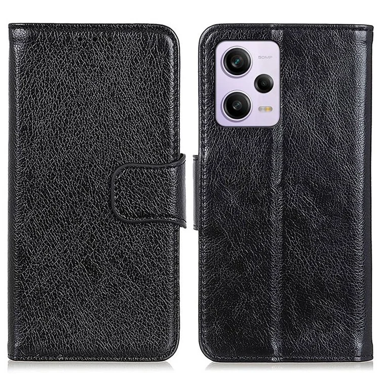 Para Xiaomi Redmi Note 12 Pro+ 5G / Nota 12 Explorador 5G Nappa Textura División División Caja de Teléfono de Cuero Plegable Cubierta Protectora - Negro