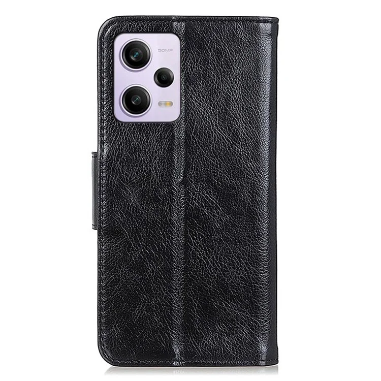 Para Xiaomi Redmi Note 12 Pro+ 5G / Nota 12 Explorador 5G Nappa Textura División División Caja de Teléfono de Cuero Plegable Cubierta Protectora - Negro