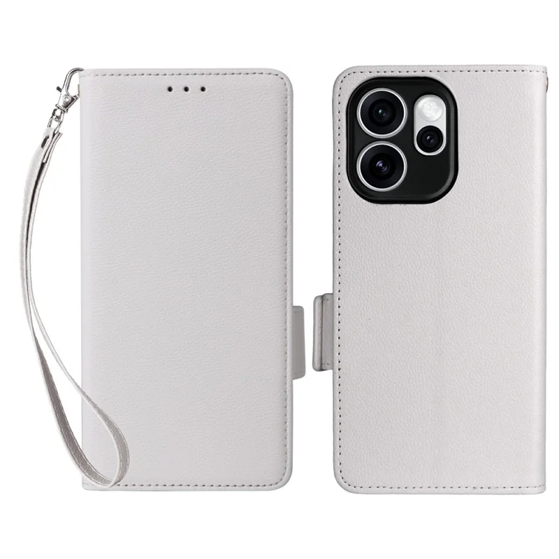 Phone Case For Oppo Reno15 Pro 5G (China)  /  Reno15 Pro Max 5G Litchi Texture Wallet Leather Phone Cover with Wrist Strap - White