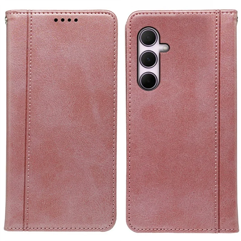 Phone Case For Samsung Galaxy A17 4G  /  A17 5G Hidden Magnetic Closure Calf Texture Leather Phone Cover - Rose Gold