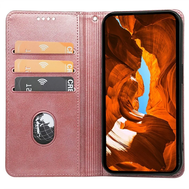 Phone Case For Samsung Galaxy A17 4G  /  A17 5G Hidden Magnetic Closure Calf Texture Leather Phone Cover - Rose Gold
