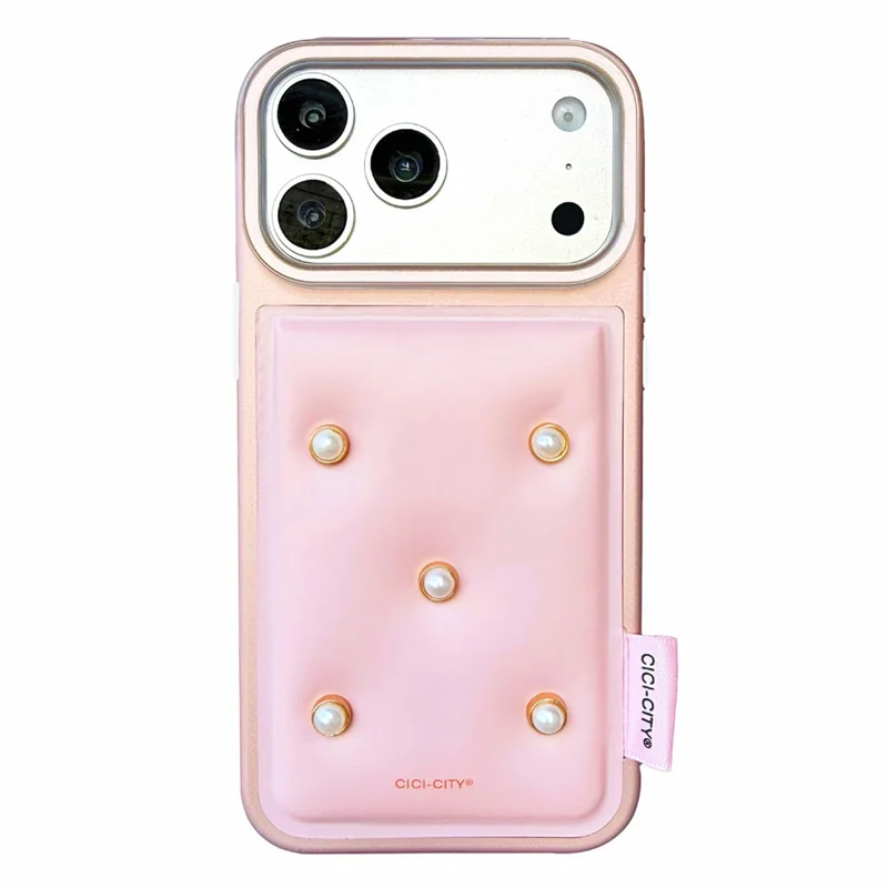 CICI-CITY For iPhone 17 Pro Max Case IMD Metallic Matte PU + TPU + PC Phone Cover Luxury Pearl Decorated - Pink