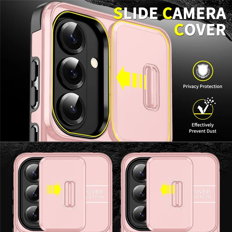 For Samsung Galaxy S26 Magnetic Case with Screen Film / Slide Lens Cover / Kickstand TPU + PC Phone Shell - Pink