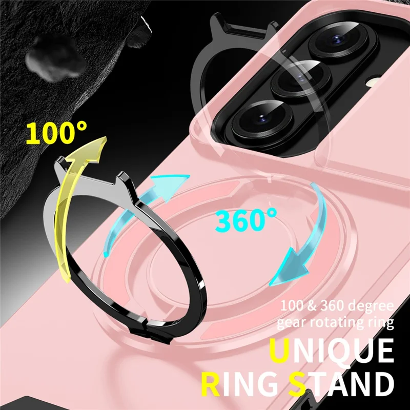 For Samsung Galaxy S26 Magnetic Case with Screen Film / Slide Lens Cover / Kickstand TPU + PC Phone Shell - Pink