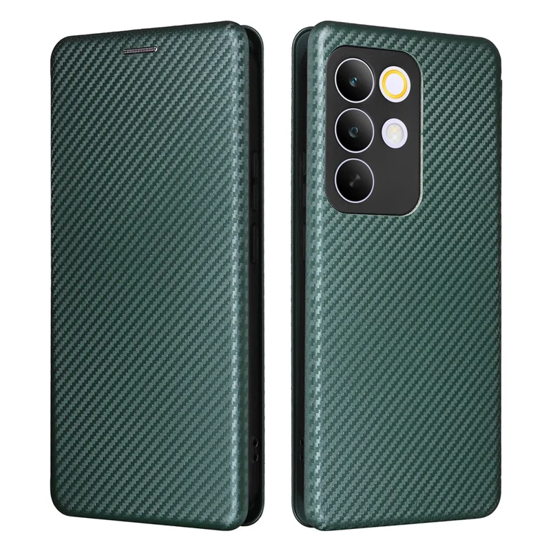 For Realme C85 Pro 4G Case Carbon Fiber Texture Drop-Proof PU Leather Phone Cover - Green