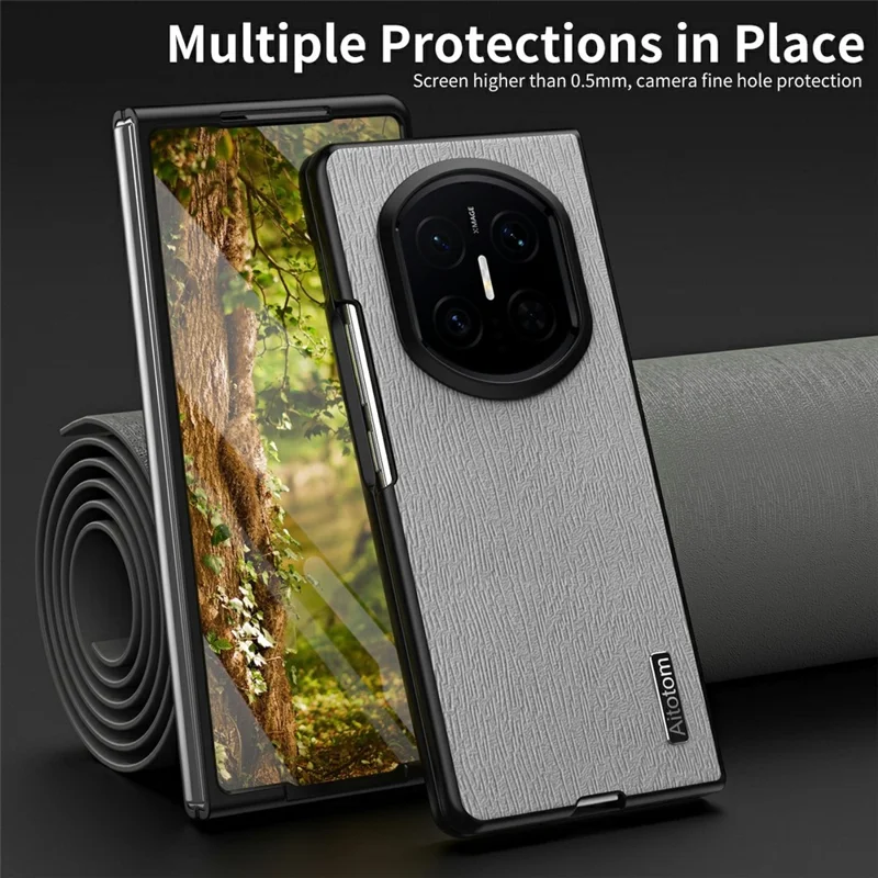 For Huawei Mate X7 Case Wood Texture PU Leather Coated PC TPU Phone Cover - White