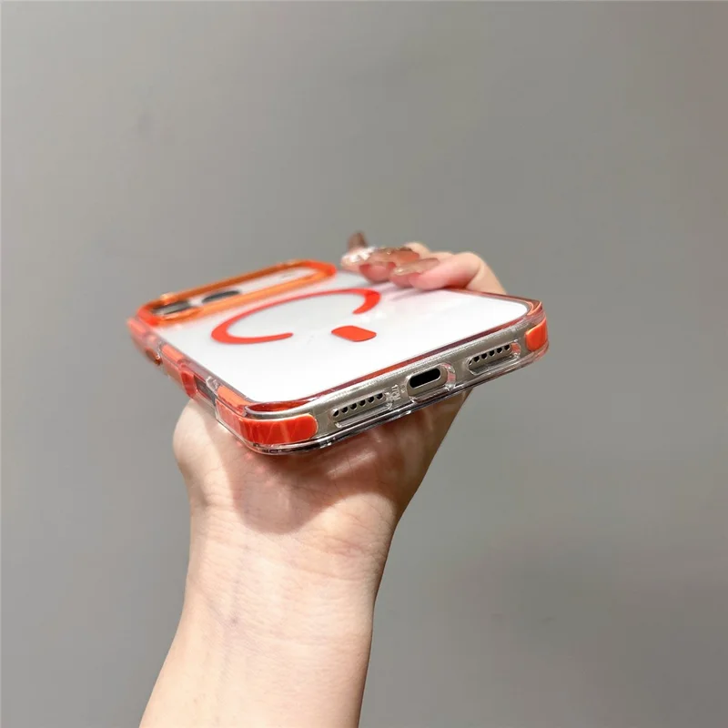 For iPhone 17 Pro Max Magnetic Case TPU PC Clear Phone Cover with Metal Buttons - Pink