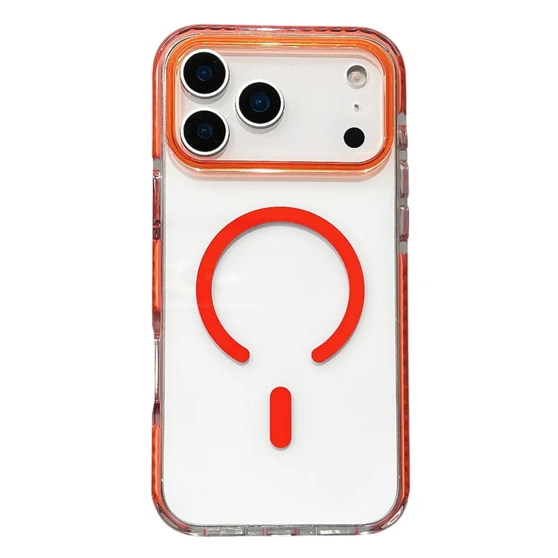 For iPhone 17 Pro Magnetic Case TPU PC Clear Phone Cover with Metal Buttons - Orange