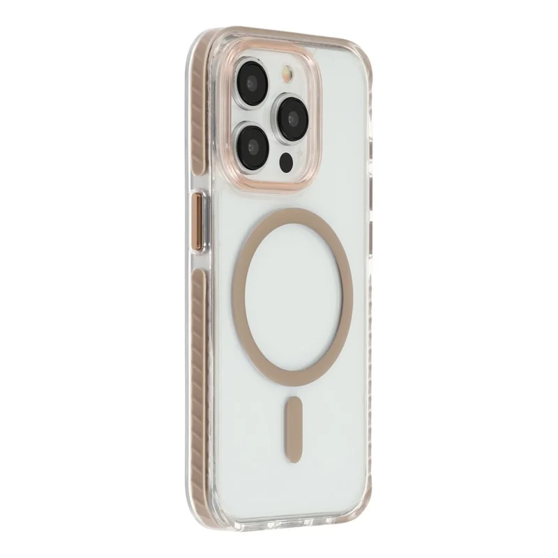 For iPhone 15 Pro Magnetic Case TPU PC Clear Phone Cover with Metal Buttons - Gold