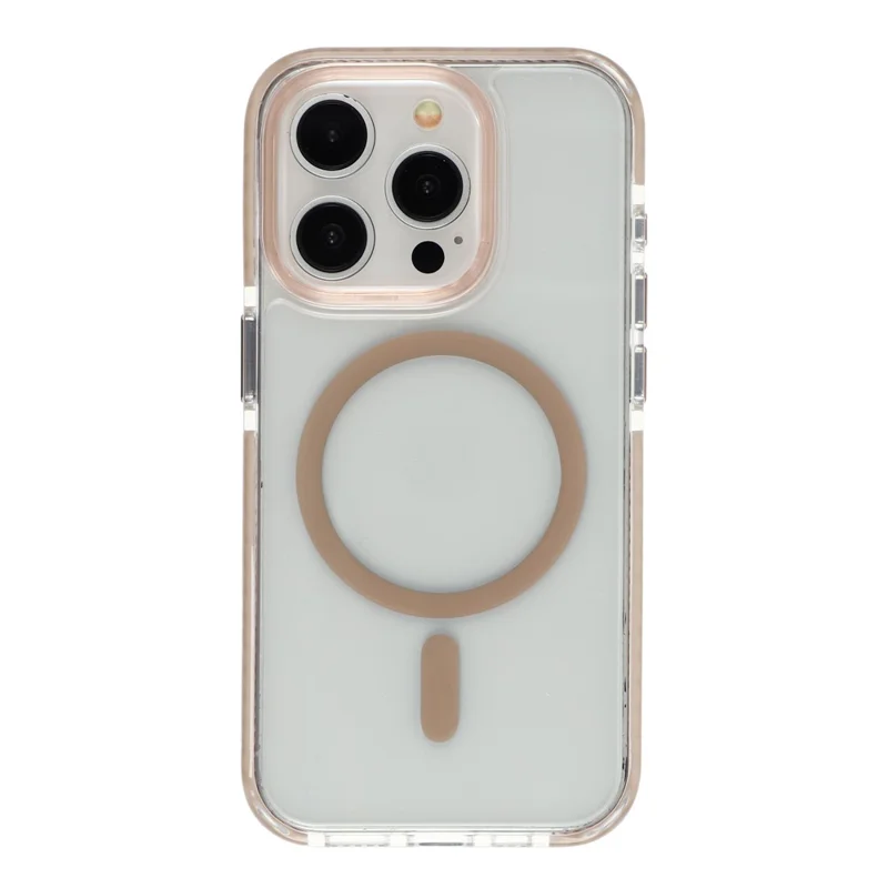 For iPhone 15 Pro Magnetic Case TPU PC Clear Phone Cover with Metal Buttons - Gold