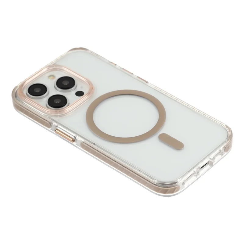 For iPhone 15 Pro Magnetic Case TPU PC Clear Phone Cover with Metal Buttons - Gold
