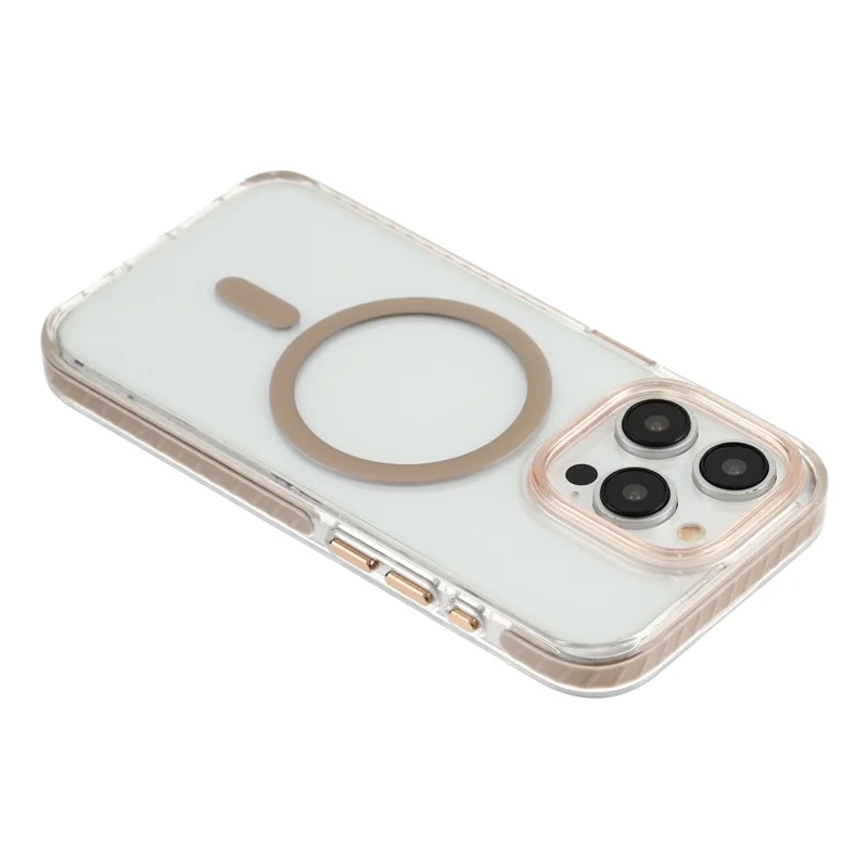 For iPhone 15 Pro Magnetic Case TPU PC Clear Phone Cover with Metal Buttons - Gold