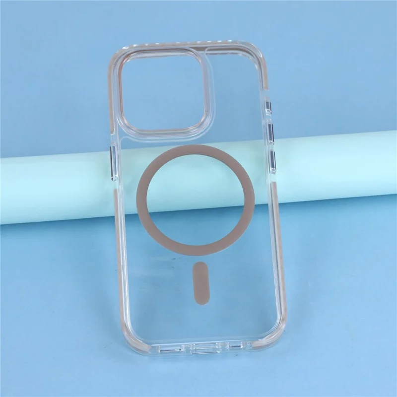 For iPhone 15 Pro Magnetic Case TPU PC Clear Phone Cover with Metal Buttons - Gold
