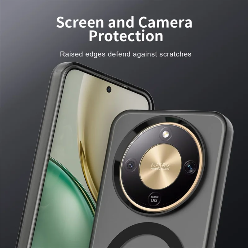 For Honor X9d 5G / X70 5G Magnetic Case Anti Drop Hybrid Phone Back Cover - Black