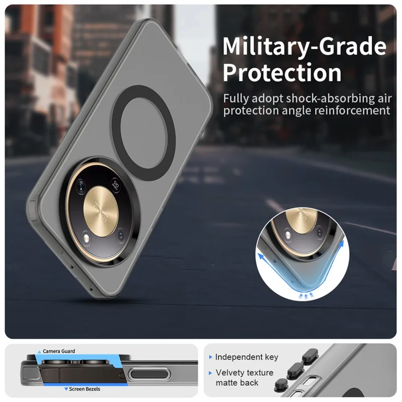 For Honor X9d 5G / X70 5G Magnetic Case Anti Drop Hybrid Phone Back Cover - Black